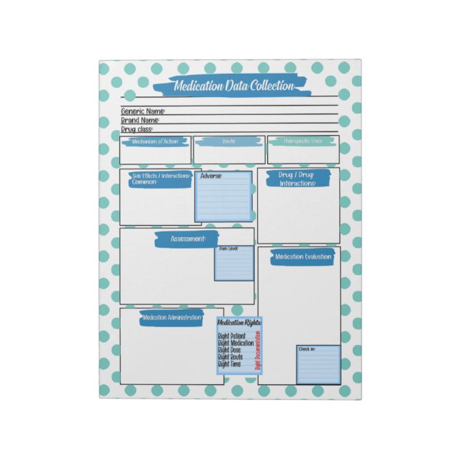 Dot Blue Healthcare Student Medication Template  Notepad (Rotated)