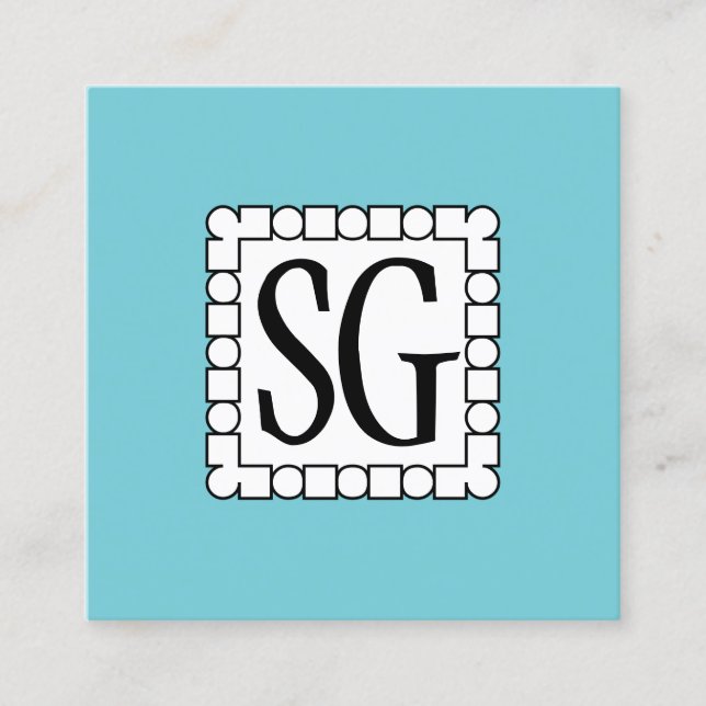 Dot Dash Box 02 - Initials - Robin Egg Blue Square Business Card (Front)