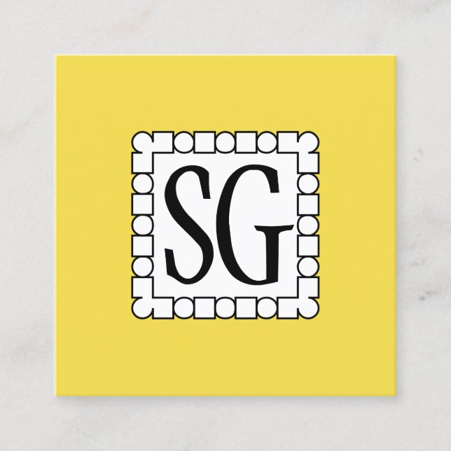 Dot Dash Box 02 - Initials - Yellow Square Business Card (Front)