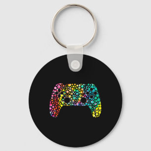 Dot Day Gamers Boy Game Controller Colourful Polka Key Ring