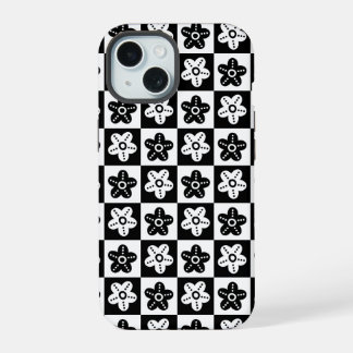 Dot Flower Black White iPhone 15 Case