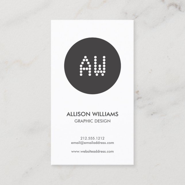 DOT INITIALS LOGO B&W Designer Business Card (Front)