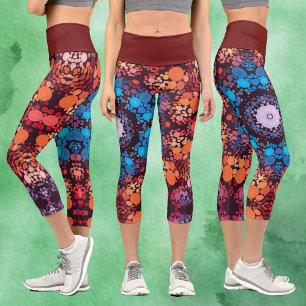 Dot Mandala Blue Red and Orange Capri Leggings