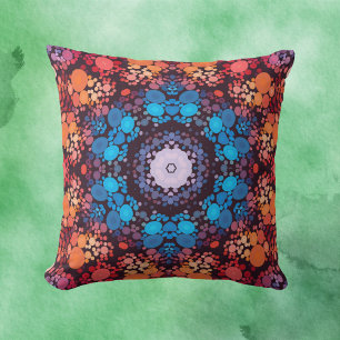 Dot Mandala Blue Red and Orange Cushion
