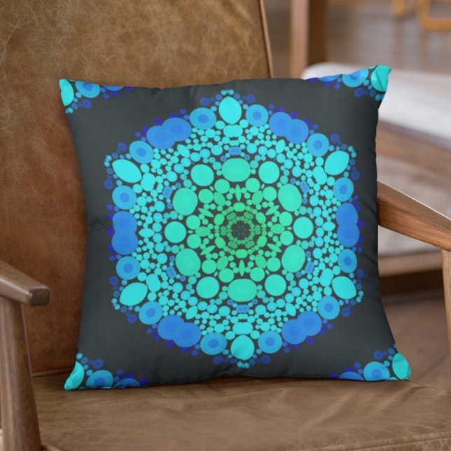 Dot Mandala Flower Blue and Green Cushion (Creator Uploaded)