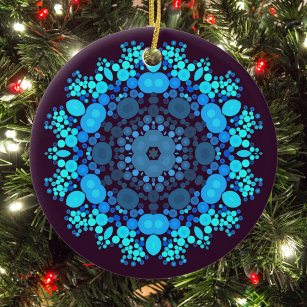 Dot Mandala Flower Blue and Purple Ceramic Tree Decoration