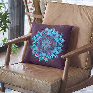Dot Mandala Flower Blue and Purple Cushion