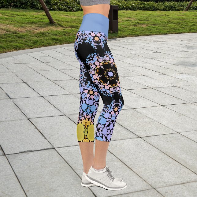 Dot Mandala Flower Blue and Yellow Capri Leggings (Creator Uploaded)