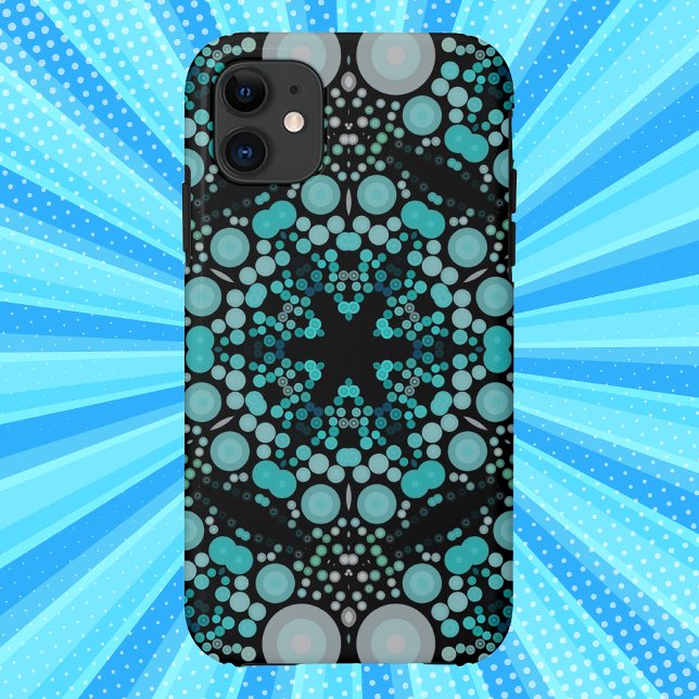 Dot Mandala Flower Blue Green and Grey Case-Mate iPhone Case (Creator Uploaded)