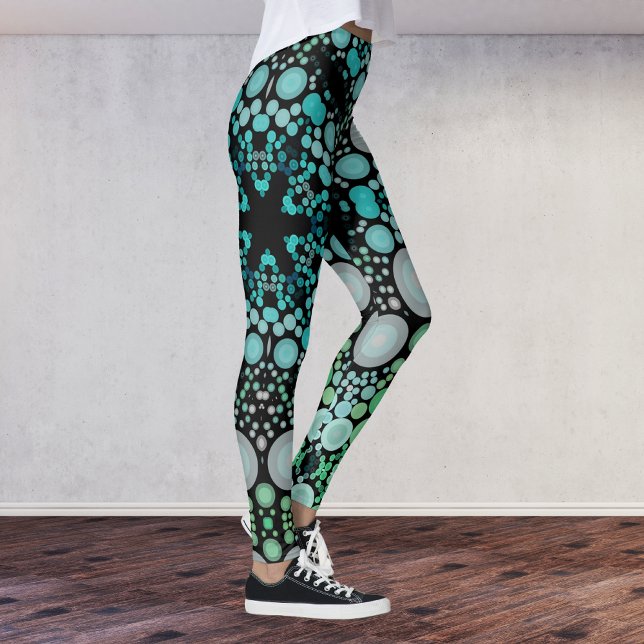 Dot Mandala Flower Blue Green and Grey Leggings (Creator Uploaded)