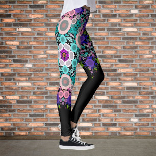Dot Mandala Flower Blue Green and Pink Leggings