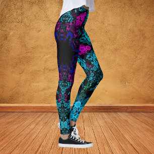 Dot Mandala Flower Blue Green and Pink Leggings