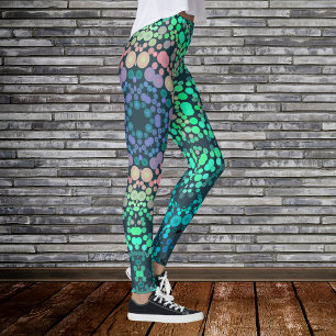 Dot Mandala Flower Blue Green and Pink Leggings
