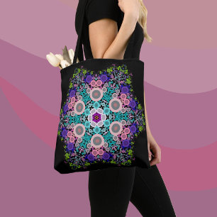 Dot Mandala Flower Blue Green and Pink Tote Bag