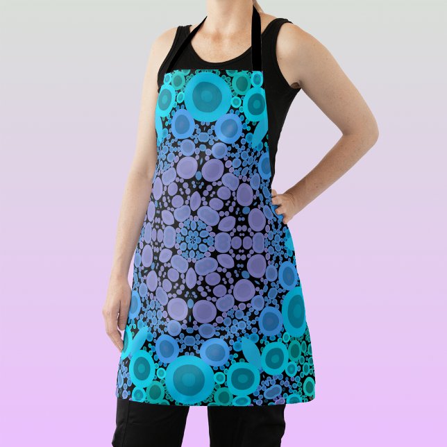 Dot Mandala Flower Blue Green and Purple Apron (Creator Uploaded)