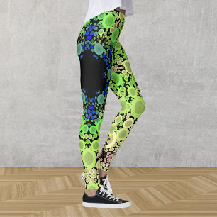 Dot Mandala Flower Blue Green and Yellow Leggings