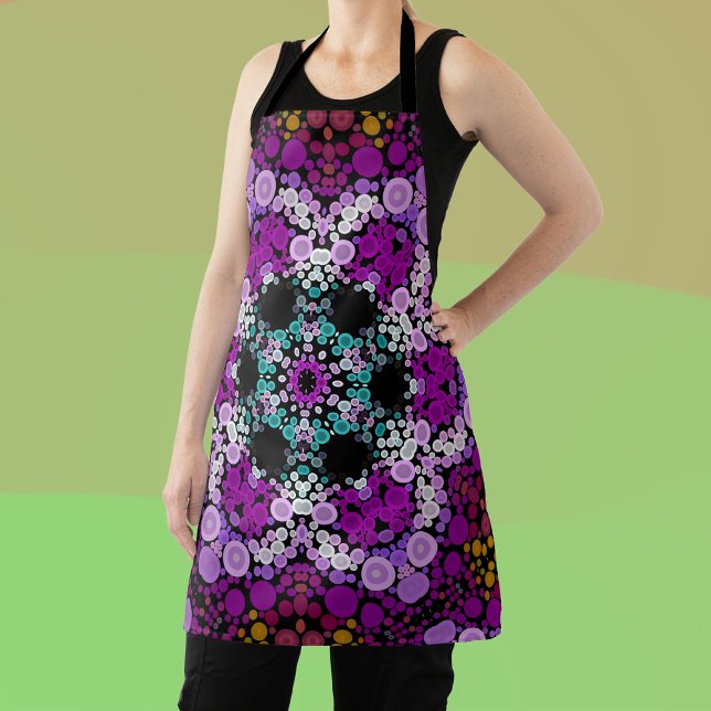 Dot Mandala Flower Blue Pink and Yellow Apron (Creator Uploaded)