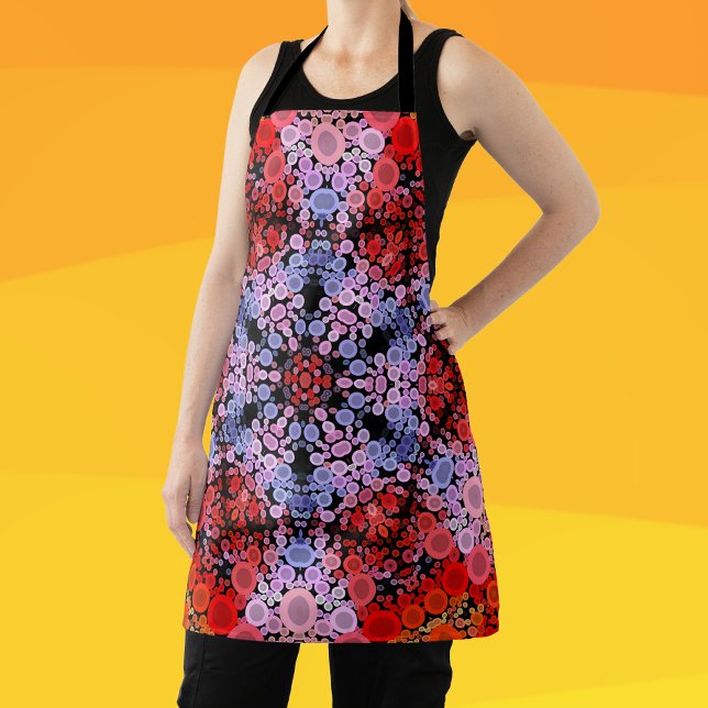 Dot Mandala Flower Blue Red and Pink Apron (Creator Uploaded)