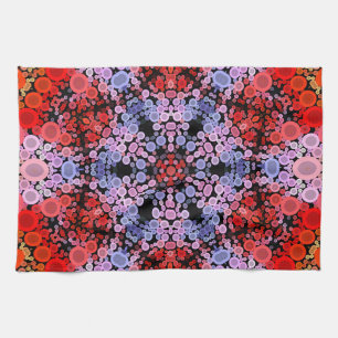 Dot Mandala Flower Blue Red and Pink Tea Towel