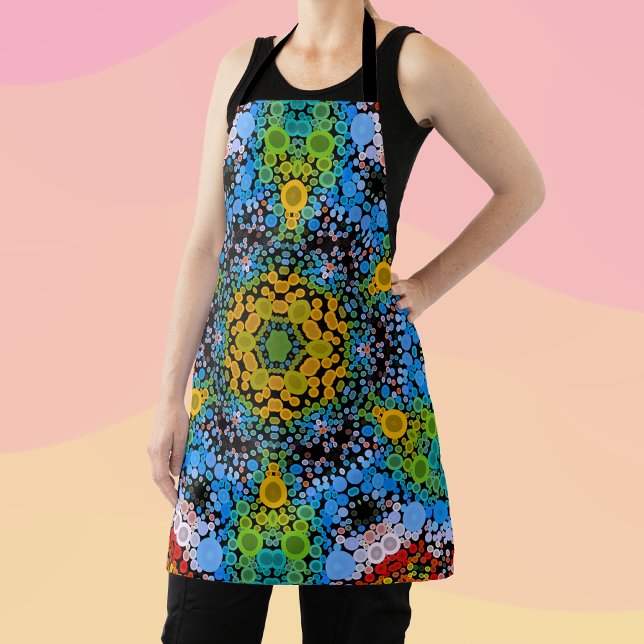 Dot Mandala Flower Blue Yellow and Green Apron (Creator Uploaded)