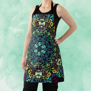 Dot Mandala Flower Blue Yellow and Purple Apron