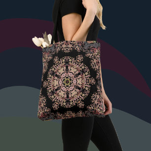 Dot Mandala Flower Brown and Grey Tote Bag
