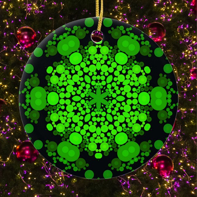 Dot Mandala Flower Green and Black Ceramic Tree Decoration (Creator Uploaded)