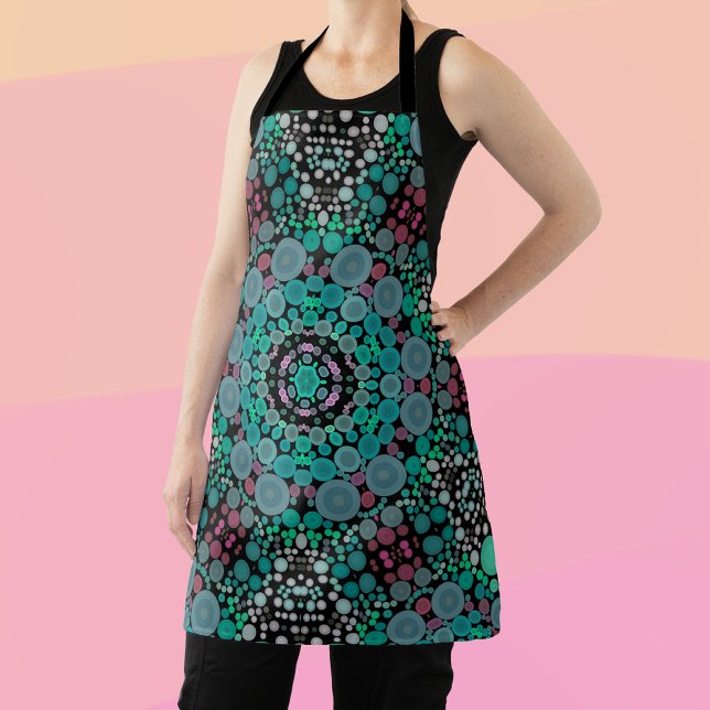 Dot Mandala Flower Green Blue and Red Apron (Creator Uploaded)