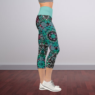 Dot Mandala Flower Green Blue and Red Capri Leggings