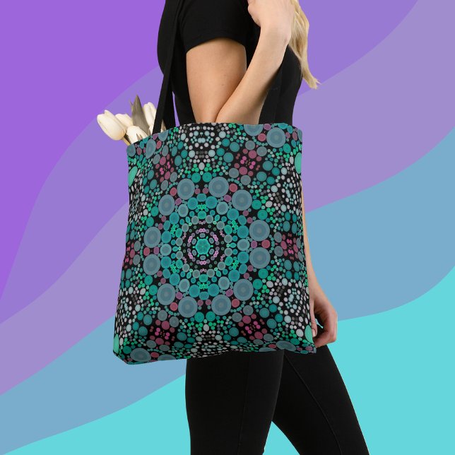 Dot Mandala Flower Green Blue and Red Tote Bag (Creator Uploaded)