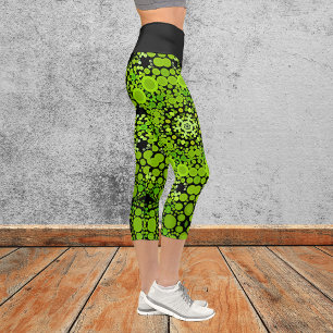 Dot Mandala Flower Green Capri Leggings