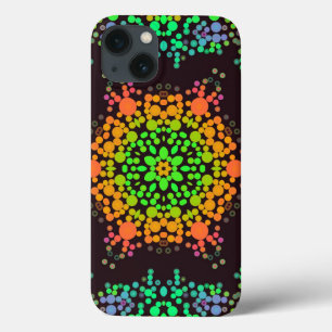 Dot Mandala Flower Green Orange and Blue iPhone 13 Case