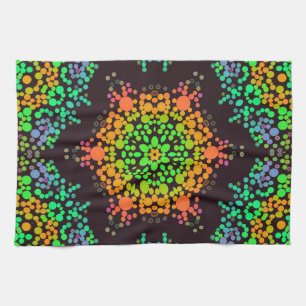Dot Mandala Flower Green Orange and Blue Tea Towel