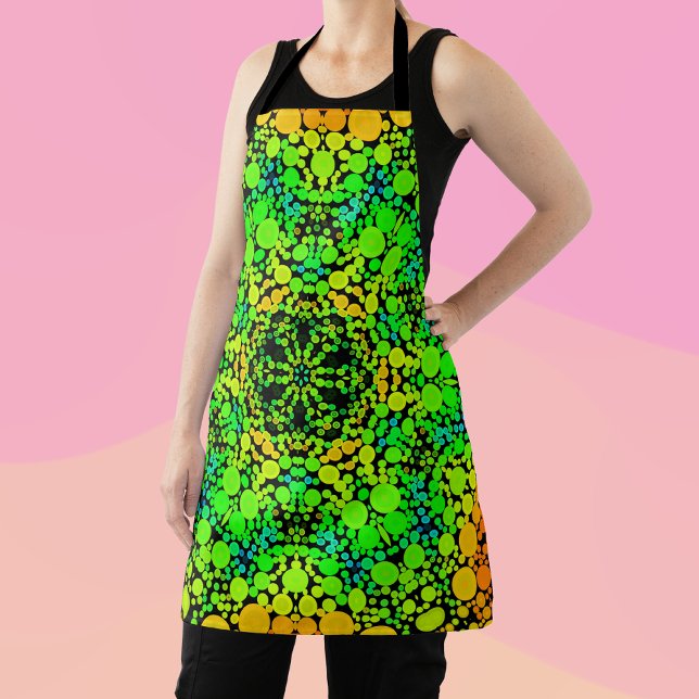 Dot Mandala Flower Green Orange and Yellow Apron (Creator Uploaded)