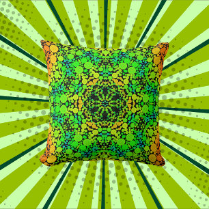Dot Mandala Flower Green Orange and Yellow Cushion