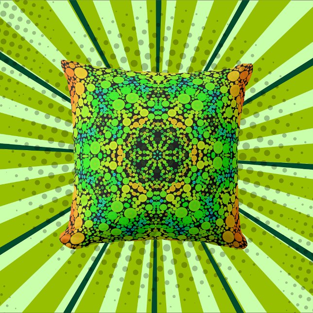 Dot Mandala Flower Green Orange and Yellow Cushion (Creator Uploaded)