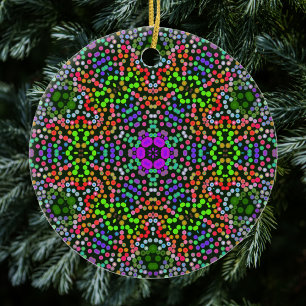 Dot Mandala Flower Green Purple and Orange Ceramic Tree Decoration