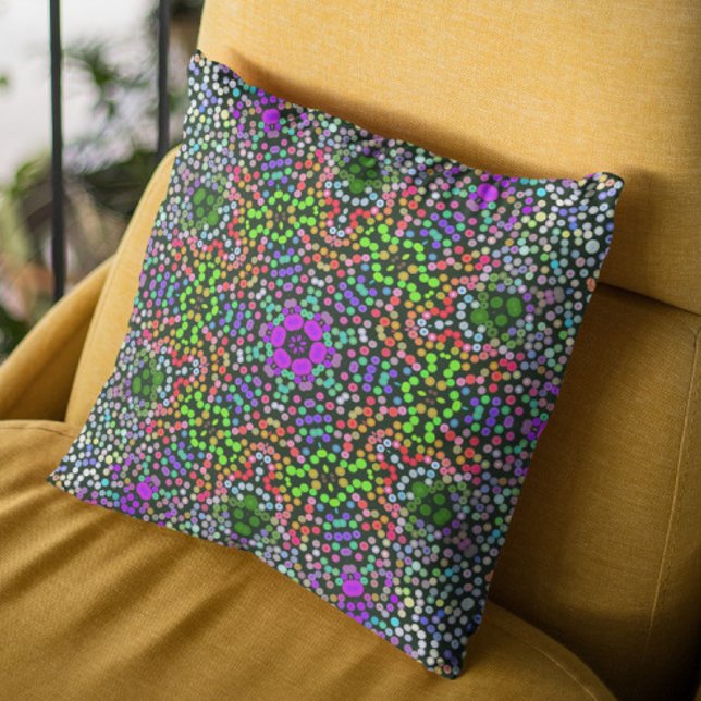 Dot Mandala Flower Green Purple and Orange Cushion (Creator Uploaded)