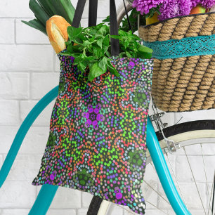 Dot Mandala Flower Green Purple and Orange Tote Bag