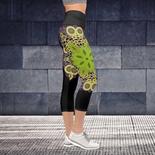 Dot Mandala Flower Green Yellow and Purple Capri Leggings (Creator Uploaded)