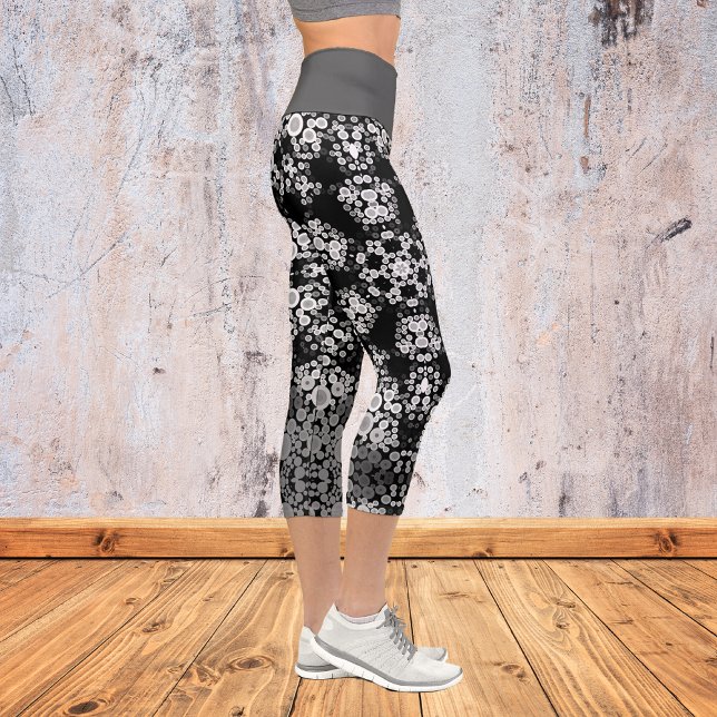 Dot Mandala Flower Grey and Black Capri Leggings (Creator Uploaded)