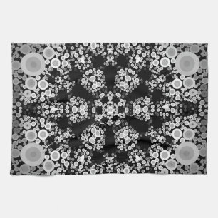 Dot Mandala Flower Grey and Black Tea Towel