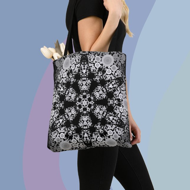 Dot Mandala Flower Grey and Black Tote Bag (Creator Uploaded)
