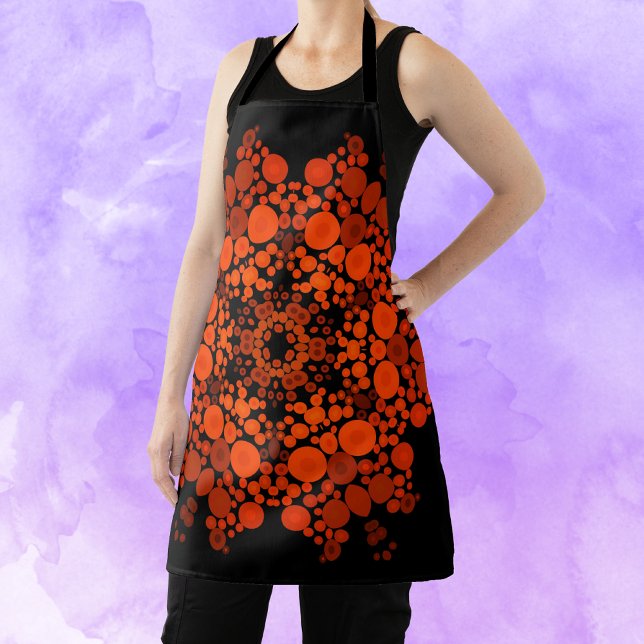 Dot Mandala Flower Orange and Black Apron (Creator Uploaded)