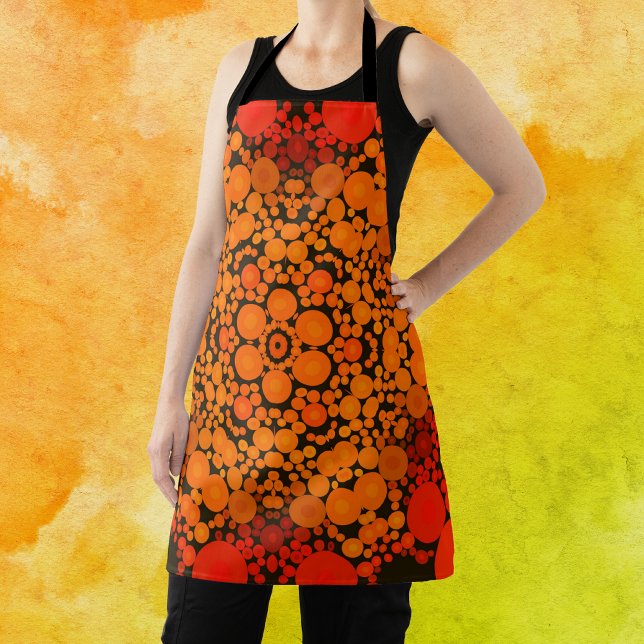 Dot Mandala Flower Orange and Black Apron (Creator Uploaded)
