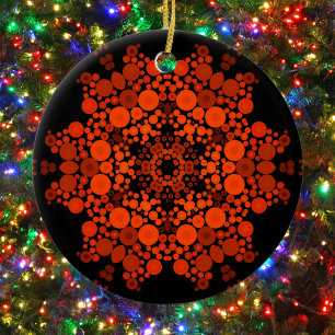 Dot Mandala Flower Orange and Black Ceramic Tree Decoration