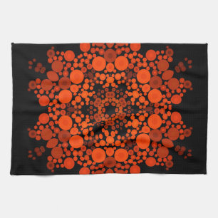 Dot Mandala Flower Orange and Black Tea Towel