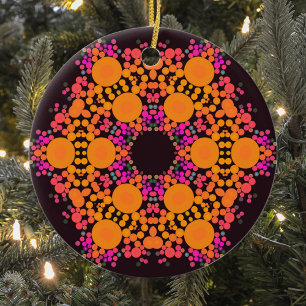 Dot Mandala Flower Orange and Pink Ceramic Tree Decoration