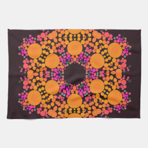 Dot Mandala Flower Orange and Pink Tea Towel