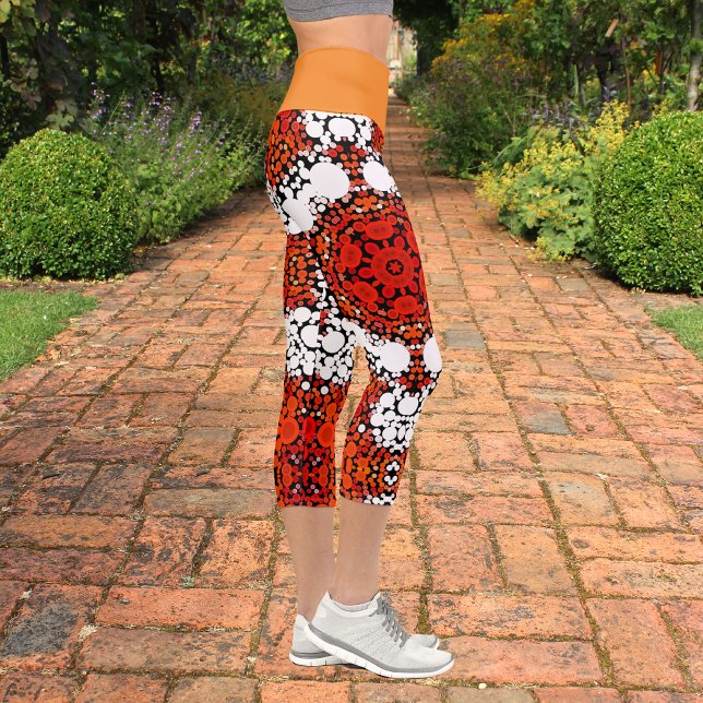 Dot Mandala Flower Orange White and Red Capri Leggings (Creator Uploaded)